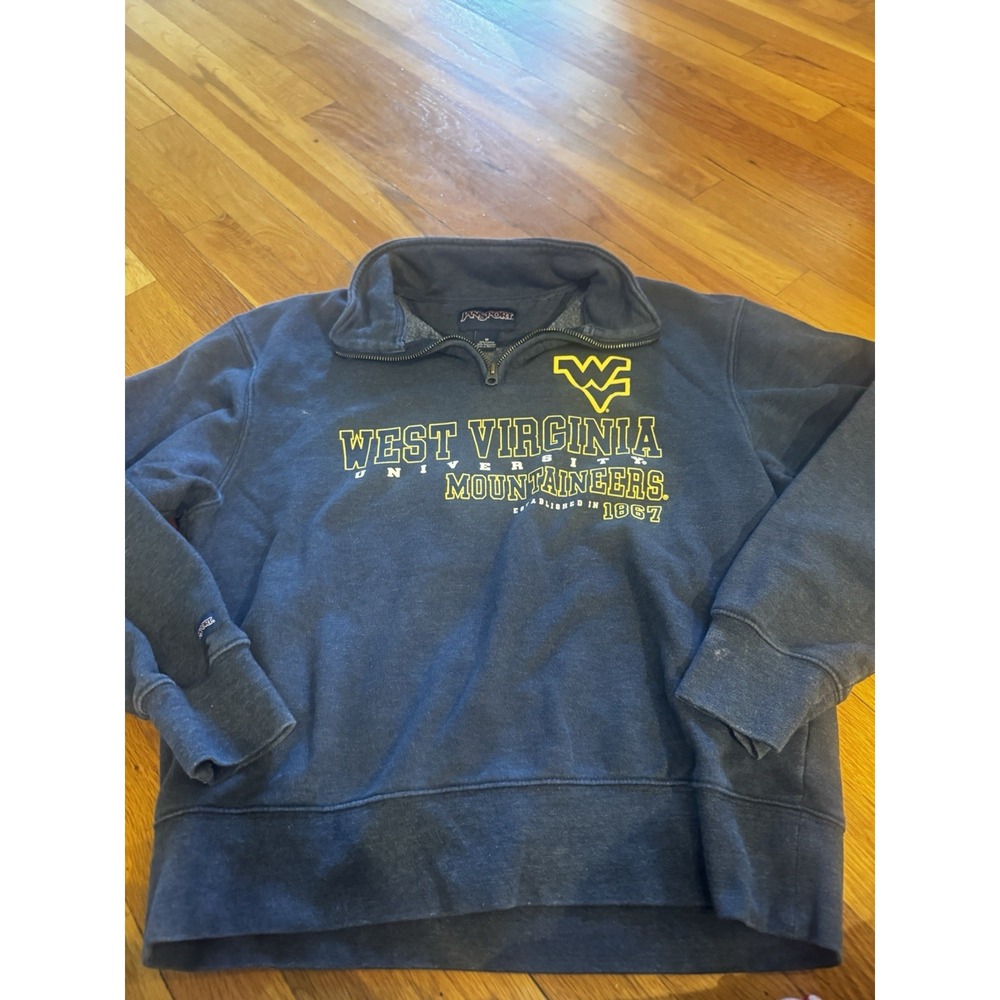 Vintage JanSport West Virginia Mountaineers 1/4 Zip Sweatshirt Sz Med Gray WVU